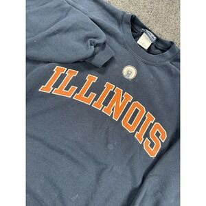 VTG Illinois Fighting Illini Crewneck Sweatshirt Mens XXL Navy Spell Out